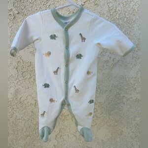 Little Me White and Green Animal Print Footie